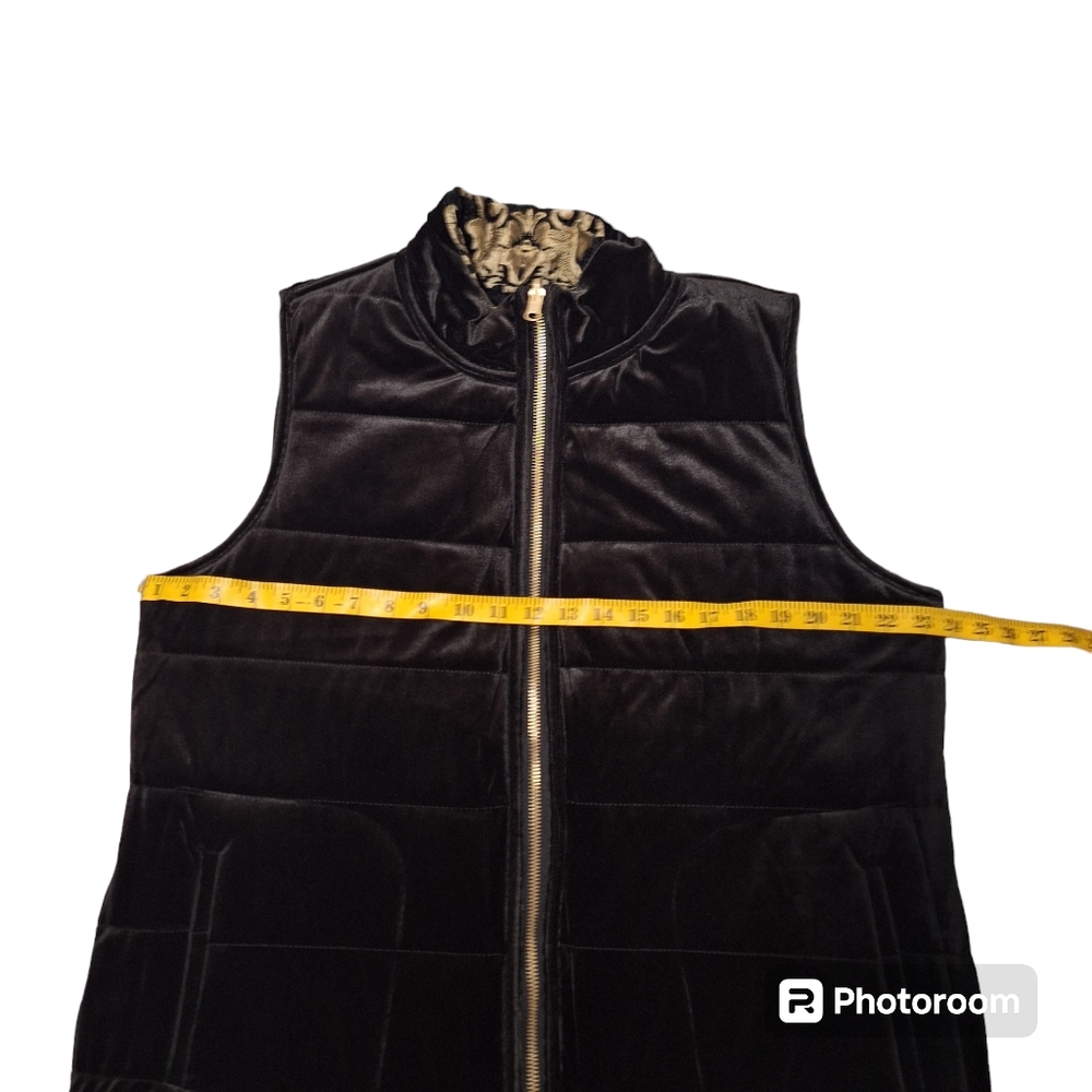 NWT Chico’s Size 2 Black Velvet to Gold Jacquard REVERSIBLE Quilted Vest( LG/12) - Picture 8 of 11
